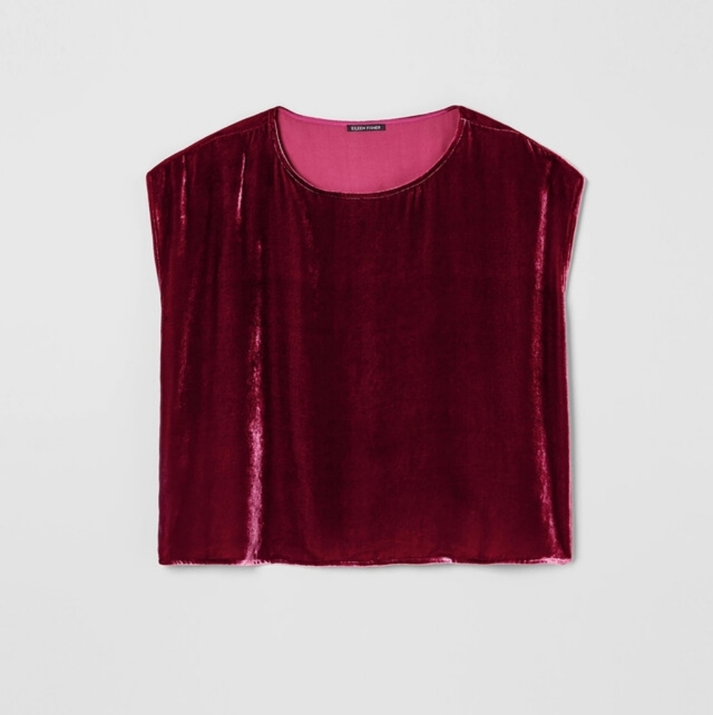 Eileen Fisher Velvet Square Top - XS - Silk Blend - Cranberry Red - Quiet Luxury - Picture 2 of 10